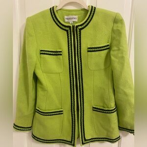 Vintage 90s Bloomingdale’s Lime Green and Black Trimmed Blazer Size 2